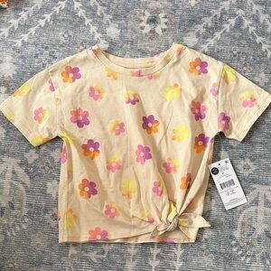 ✨FREE with bundle purchase ✨Girls' Cream Floral Tie-Front Tee